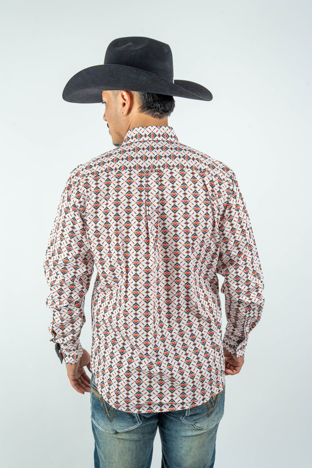 Texas Country - White Aztec Diamonds Button-Down Long Sleeve Shirt (MOD181)
