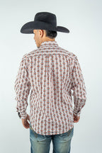 Texas Country - White Aztec Diamonds Button-Down Long Sleeve Shirt (MOD181)
