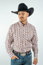 Texas Country - White Aztec Diamonds Button-Down Long Sleeve Shirt (MOD181)