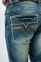 Men's Western Dark Blue Boot Cut Denim Jeans (RS-007)