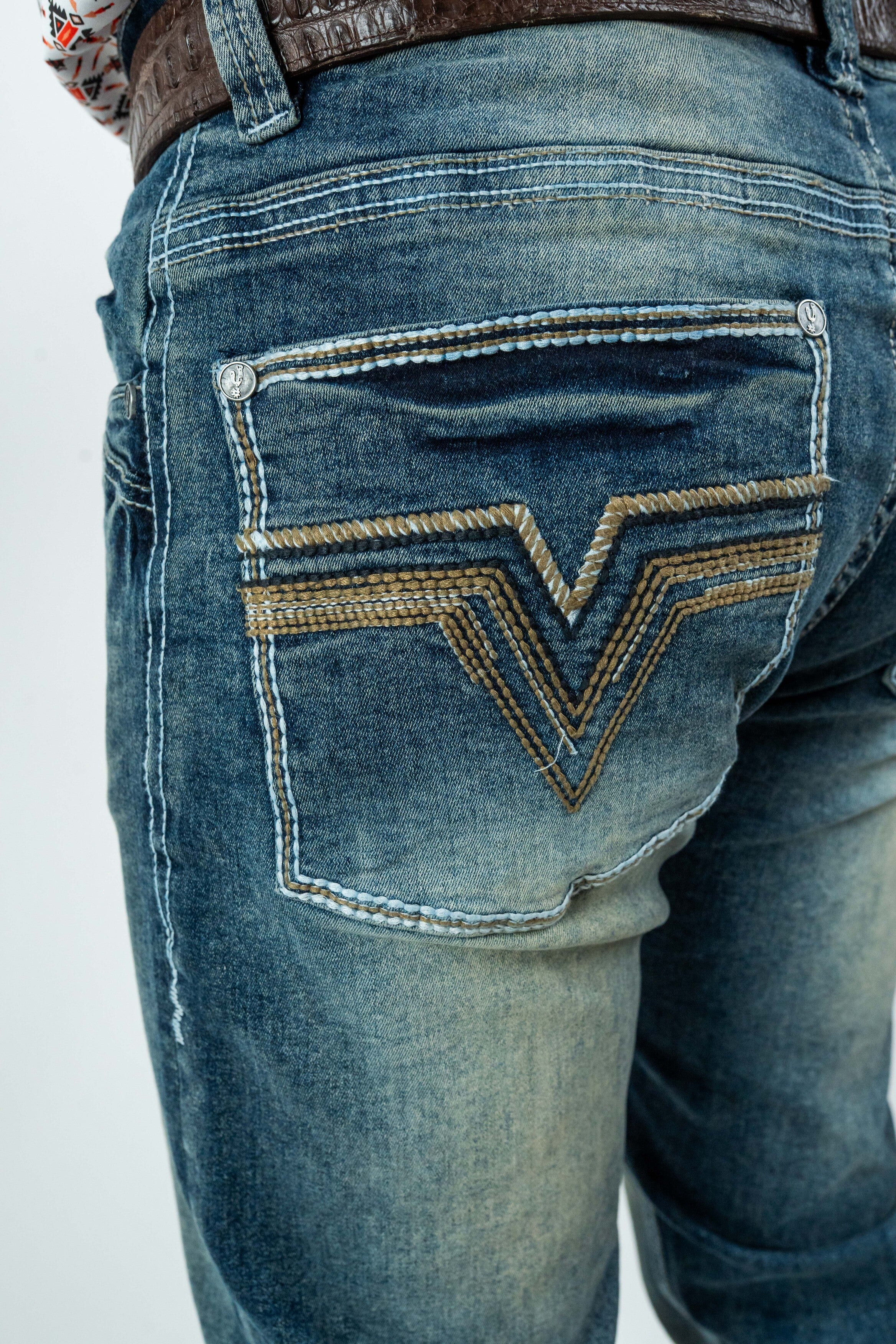 Men's Western Dark Blue Boot Cut Denim Jeans (RS-007)