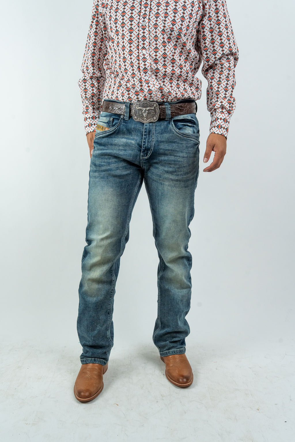 Men's Western Dark Blue Boot Cut Denim Jeans (RS-007)