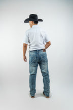 Men's Western Boot Cut Light Blue Denim Jeans (RS-017)