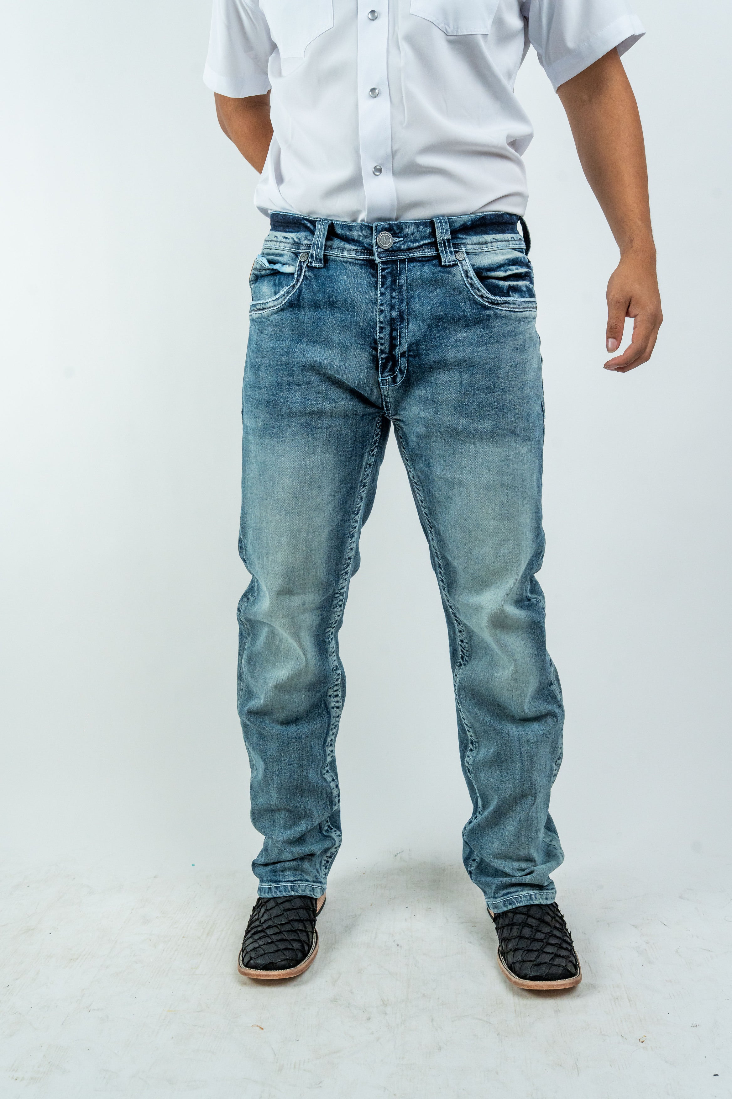 Men's Western Boot Cut Light Blue Denim Jeans (RS-017)