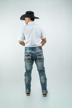 Men's Western Straight Fit Dark Blue Denim Jeans (RS-015)