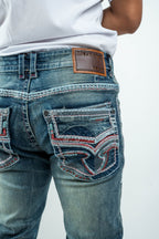 Men's Western Straight Fit Dark Blue Denim Jeans (RS-015)