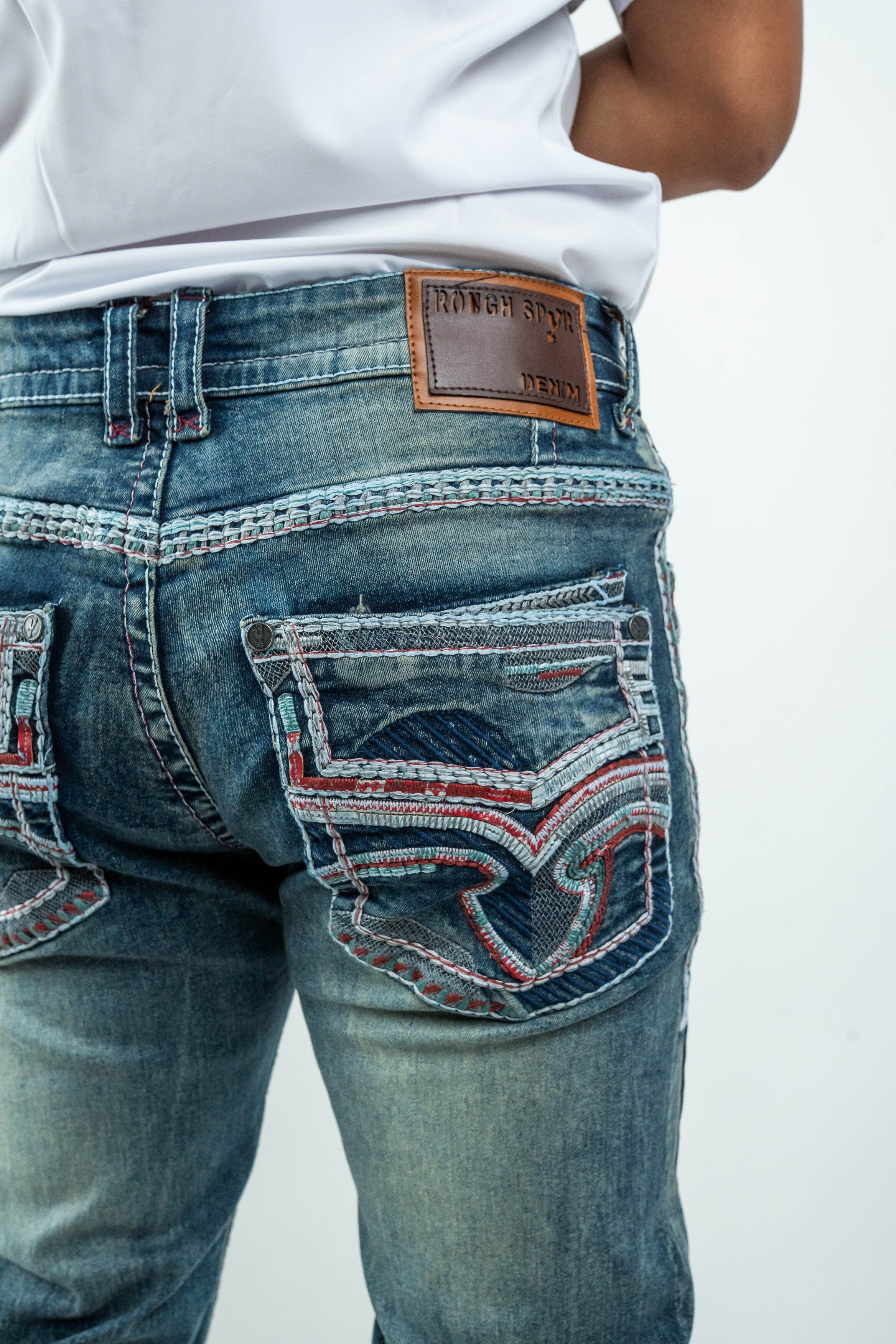 Men's Western Boot Cut Light Wash Denim Jeans (RS-016)