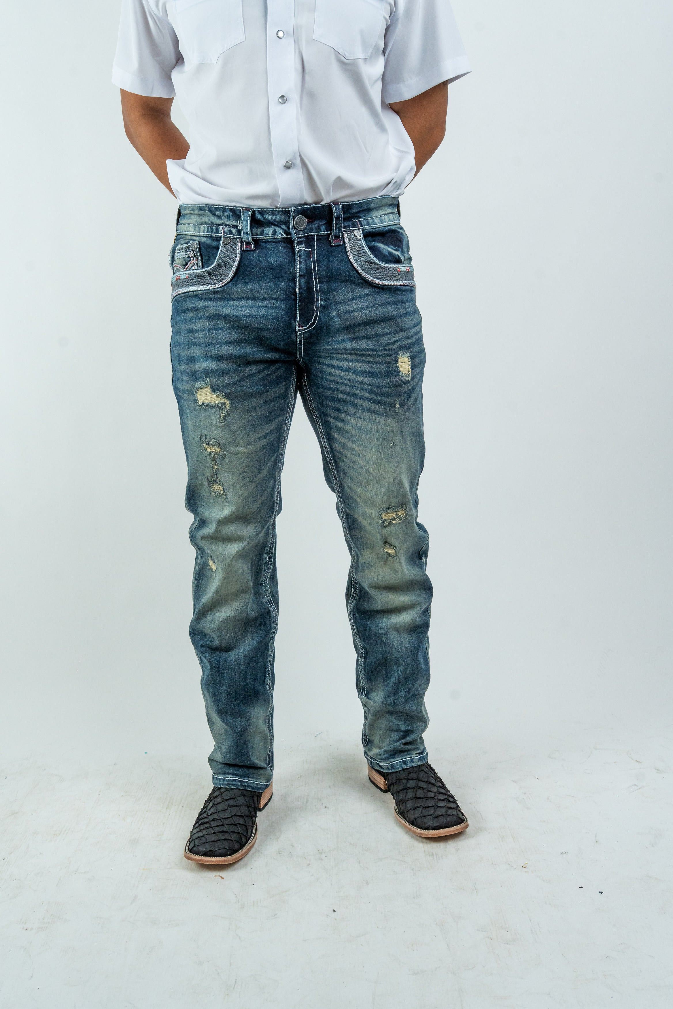 Men's Western Straight Fit Dark Blue Denim Jeans (RS-015)