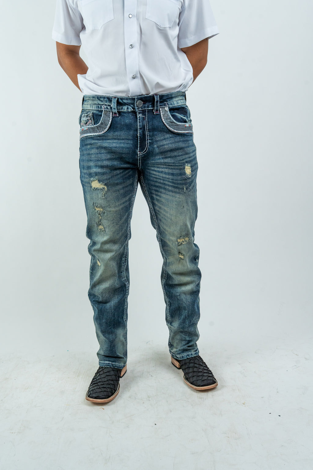 Men's Western Boot Cut Light Wash Denim Jeans (RS-016)
