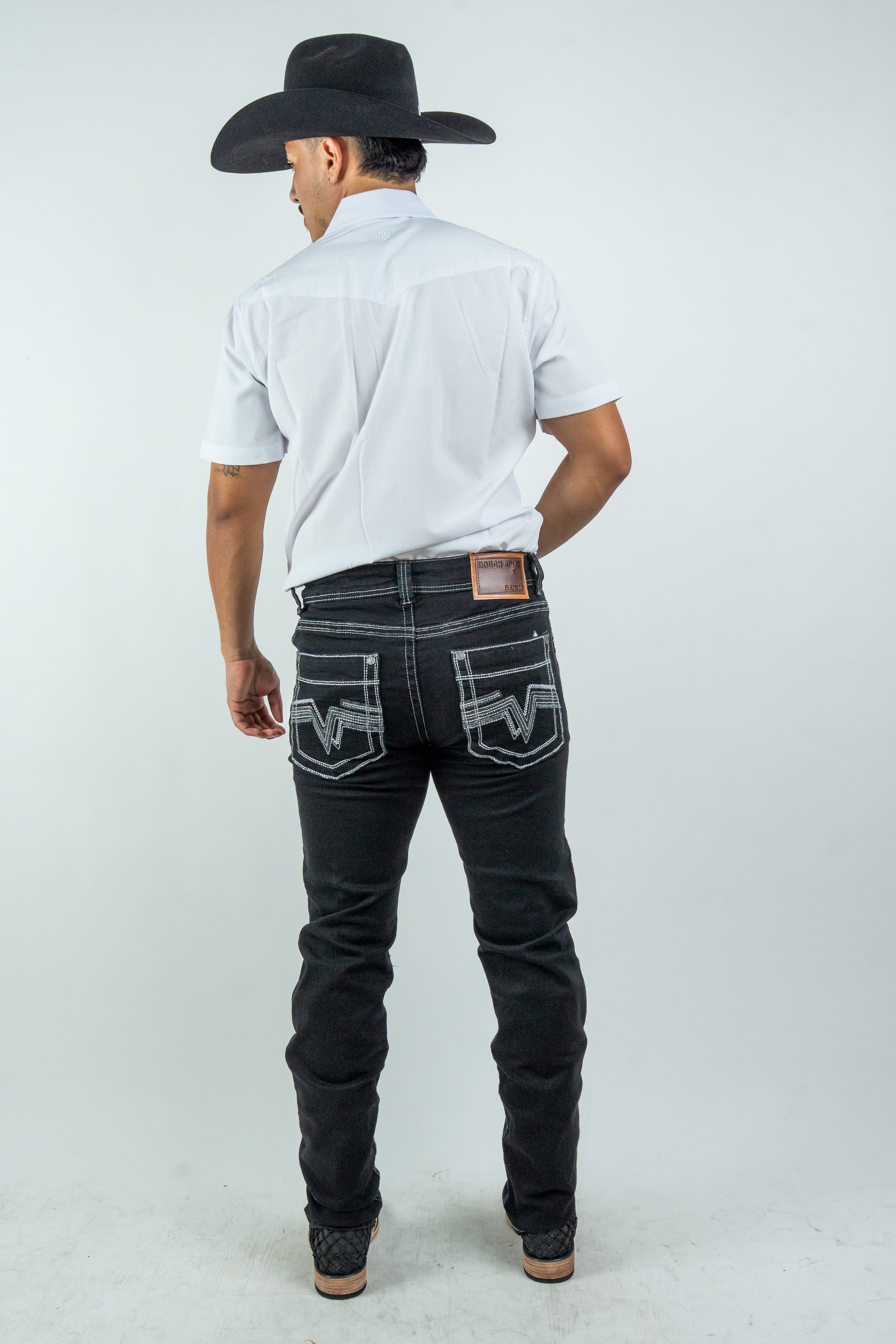 Men's Western Boot Cut Black Denim Jeans (RS-008)