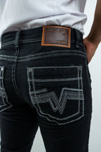 Men's Western Boot Cut Black Denim Jeans (RS-008)
