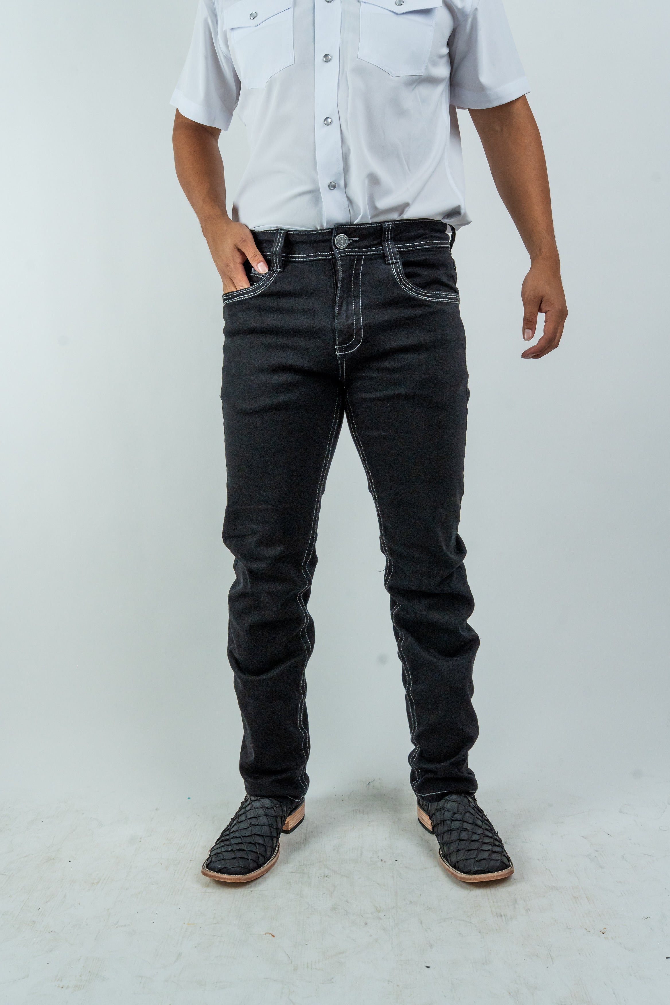 Men's Western Boot Cut Black Denim Jeans (RS-008)