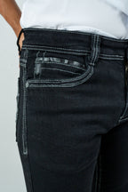 Men's Western Boot Cut Black Denim Jeans (RS-008)