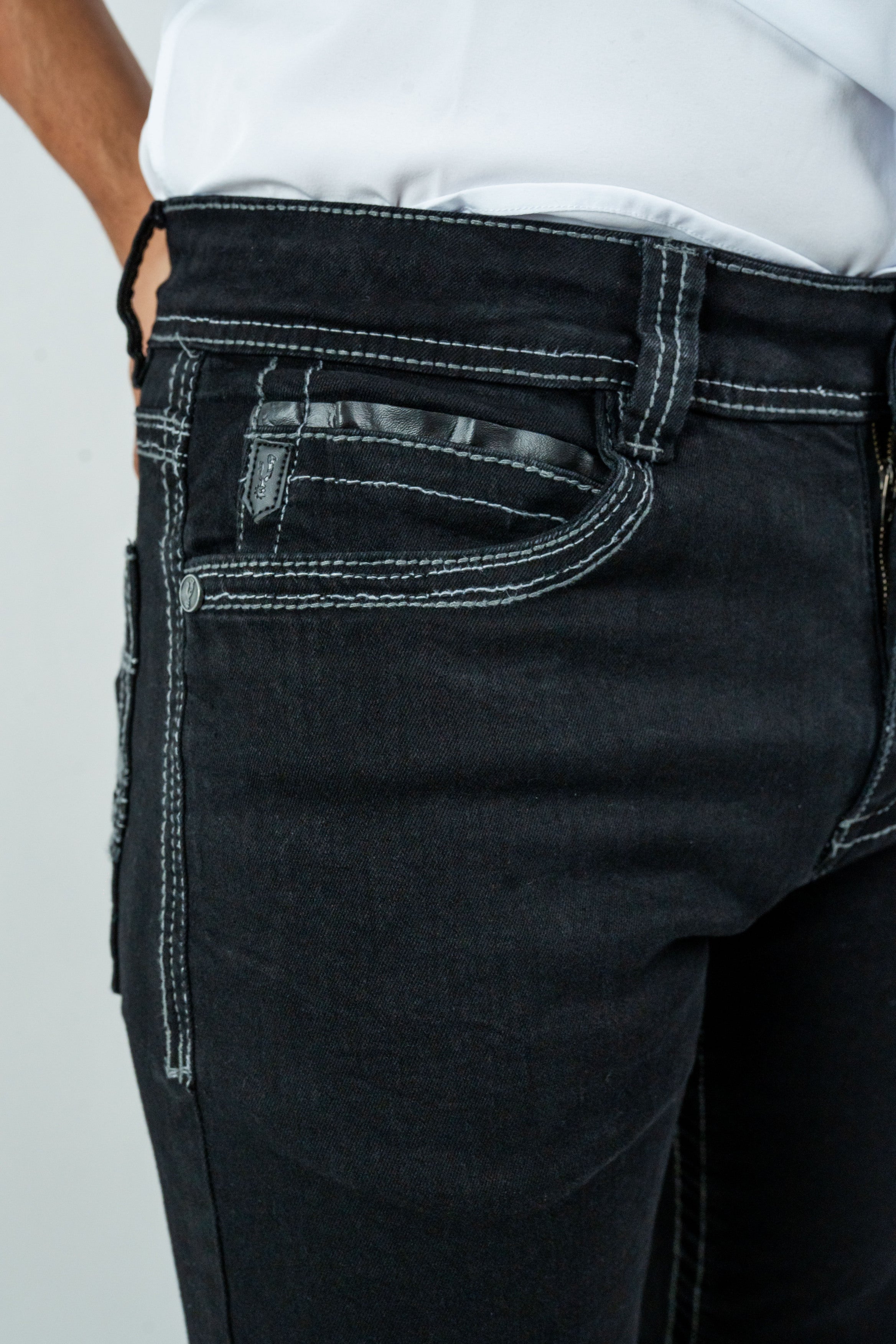 Men's Western Boot Cut Black Denim Jeans (RS-008)