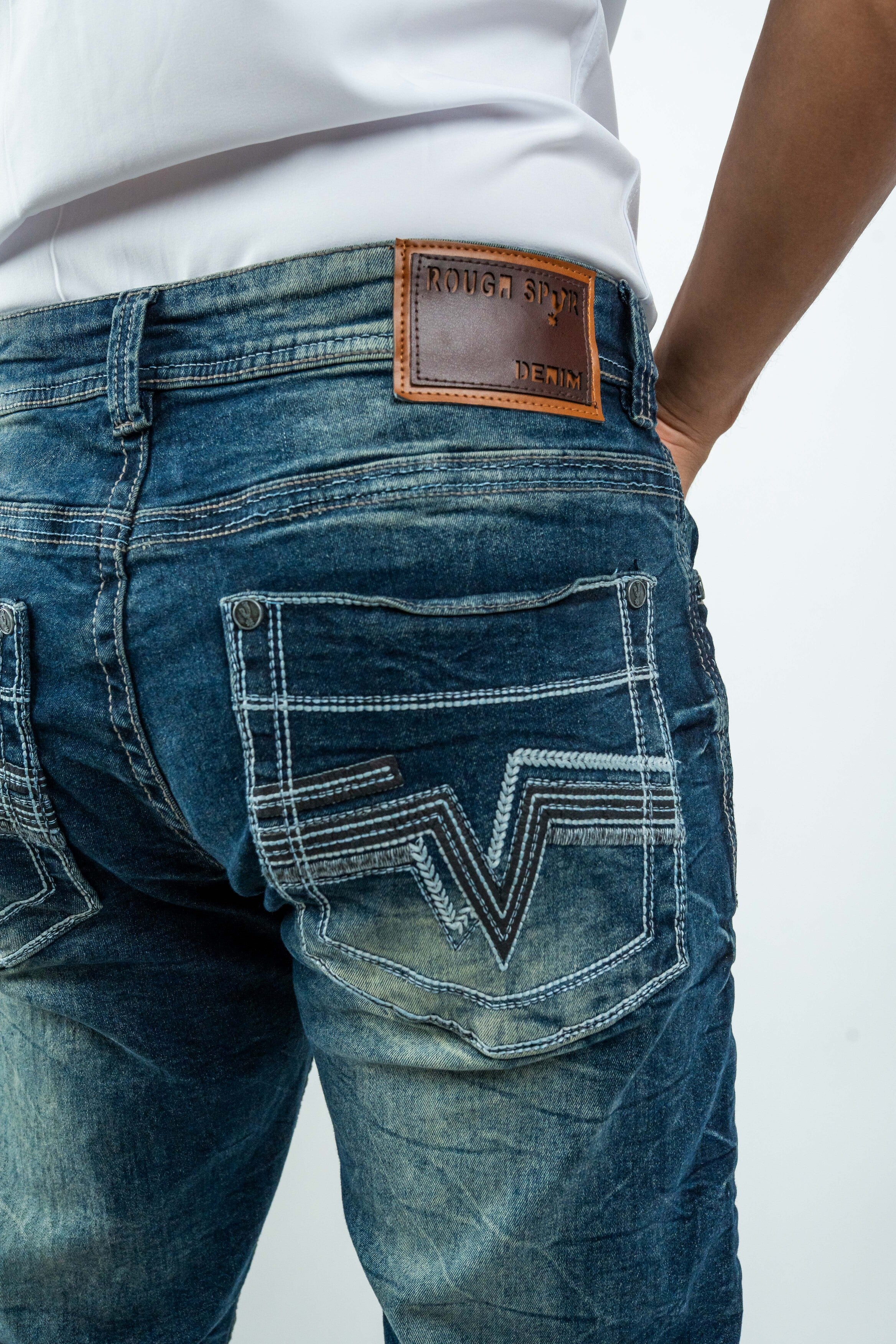 Men's Western Boot Cut Dark Blue Denim Jeans (RS-008)