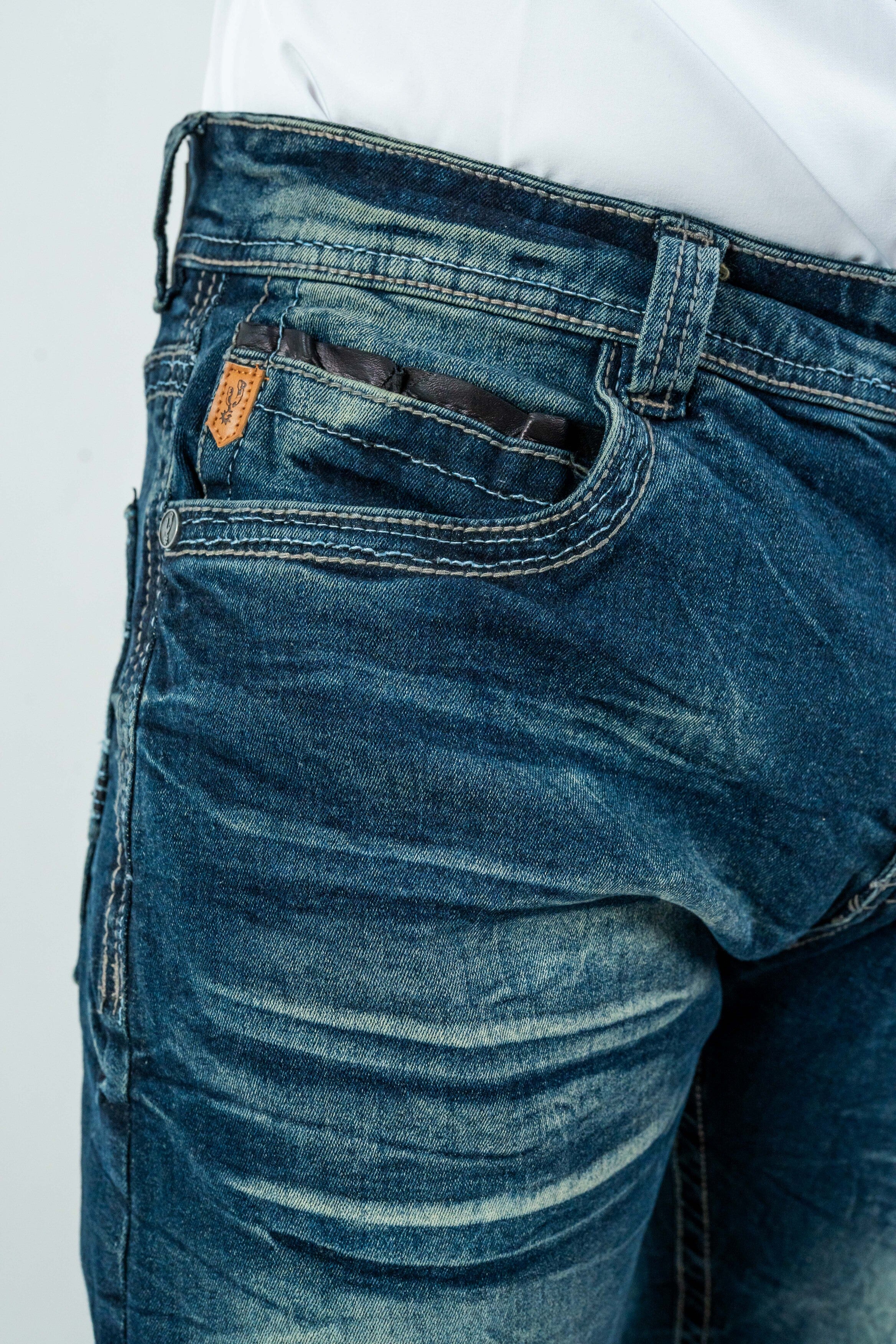 Men's Western Boot Cut Dark Blue Denim Jeans (RS-008)