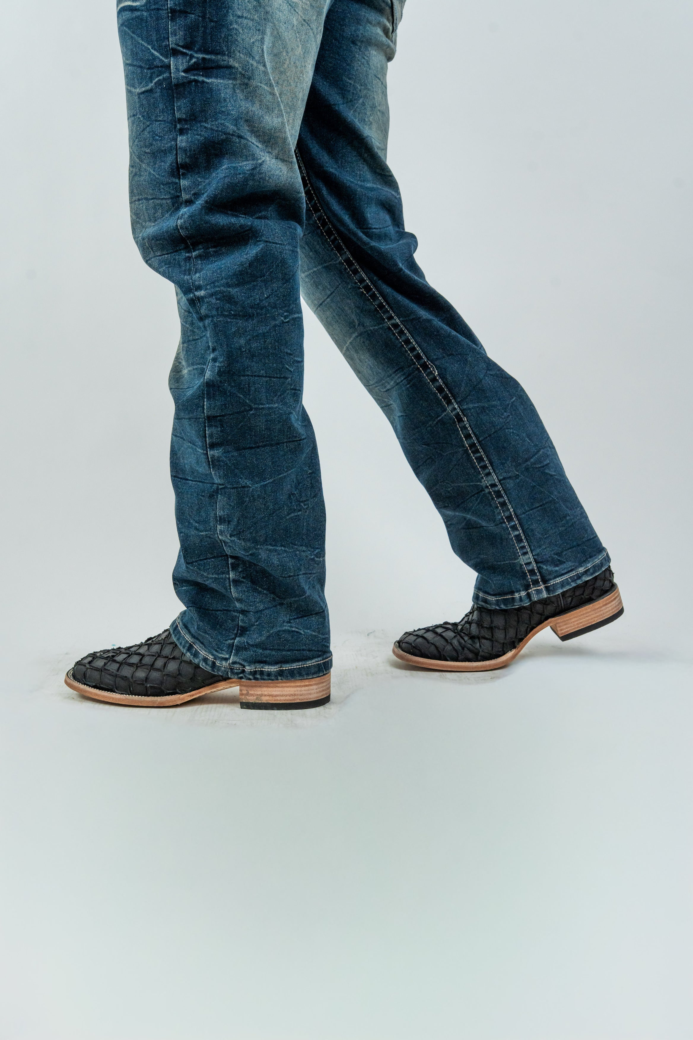 Men's Western Boot Cut Dark Blue Denim Jeans (RS-008)