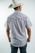 Texas Country - White Geometric Pearl Snap Short Sleeve Shirt (RT101S/T #1103)