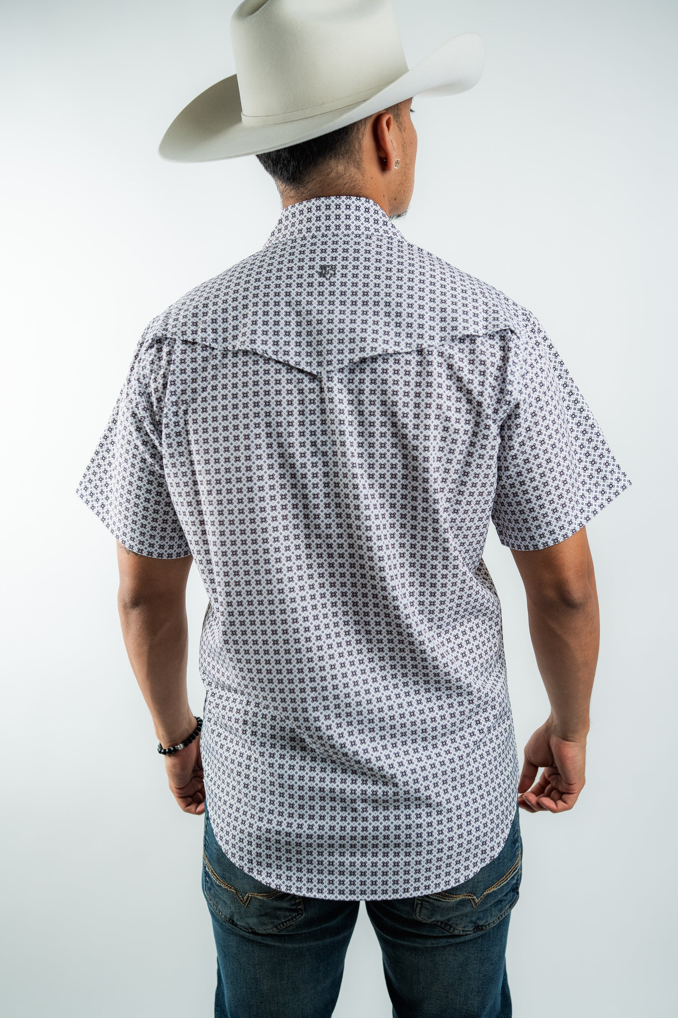 Texas Country - White Geometric Pearl Snap Short Sleeve Shirt (RT101S/T #1103)