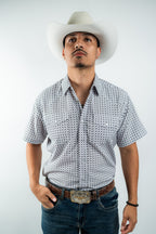 Texas Country - White Geometric Pearl Snap Short Sleeve Shirt (RT101S/T #1103)