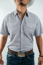 Texas Country - White Geometric Pearl Snap Short Sleeve Shirt (RT101S/T #1103)