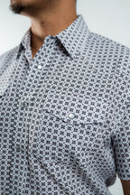Texas Country - White Geometric Pearl Snap Short Sleeve Shirt (RT101S/T #1103)