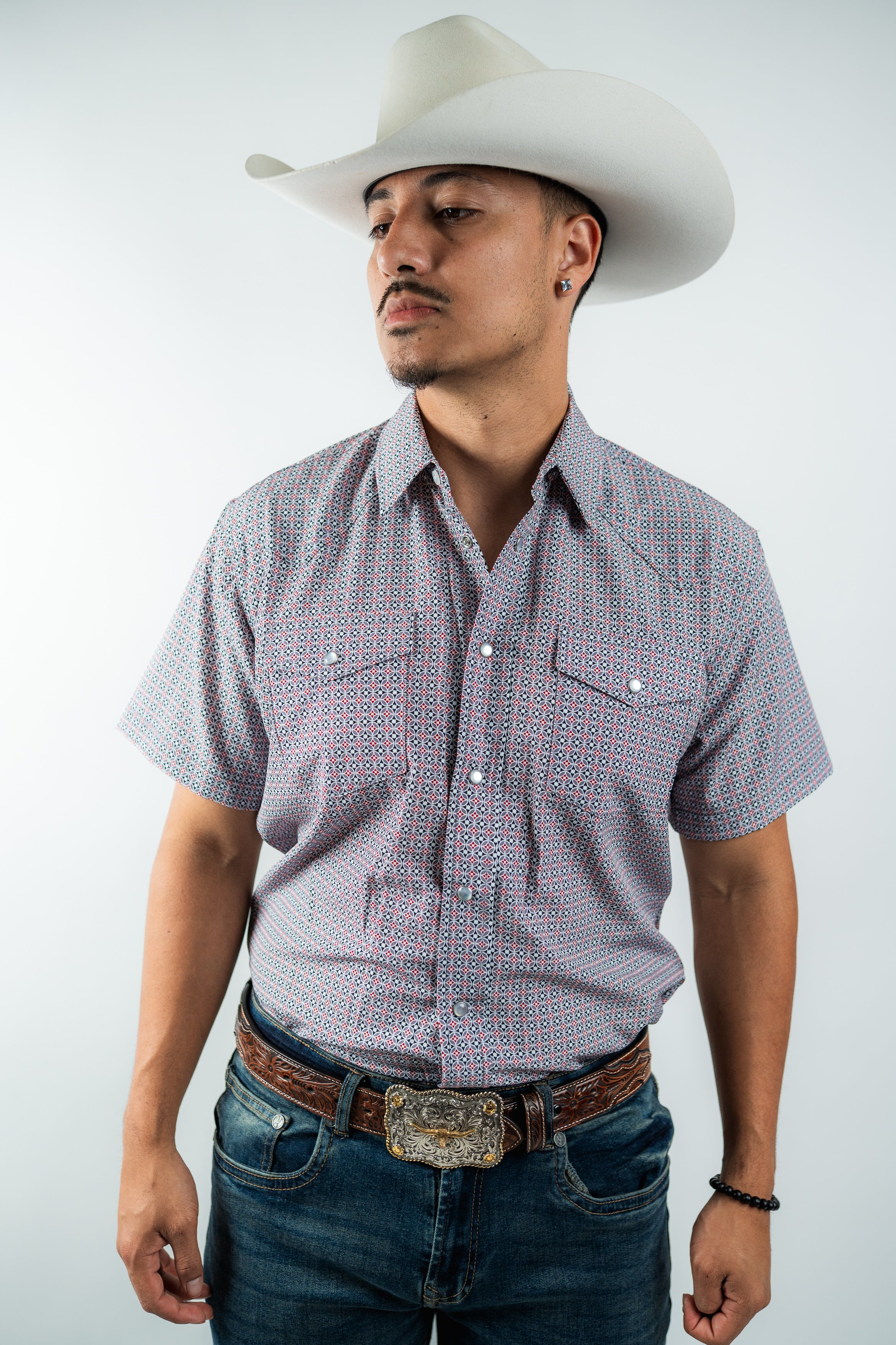 Texas Country - Geometric Black/Red Pearl Snap Short Sleeve Shirt (RT101ST #1104)