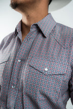 Texas Country - Geometric Black/Red Pearl Snap Short Sleeve Shirt (RT101ST #1104)