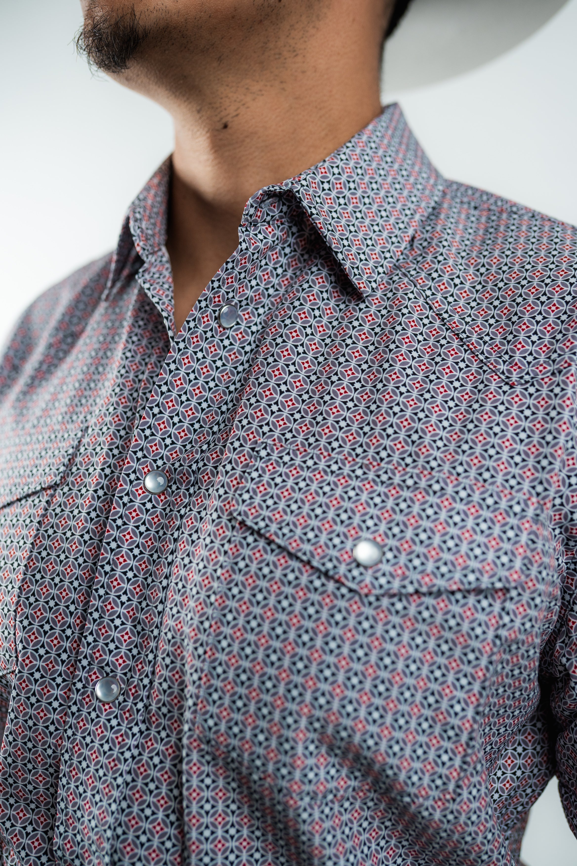 Texas Country - Geometric Black/Red Pearl Snap Short Sleeve Shirt (RT101ST #1104)