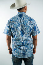 Texas Country - Blue Floral Pearl Snap Short Sleeve Shirt (PS100S/T #1111)