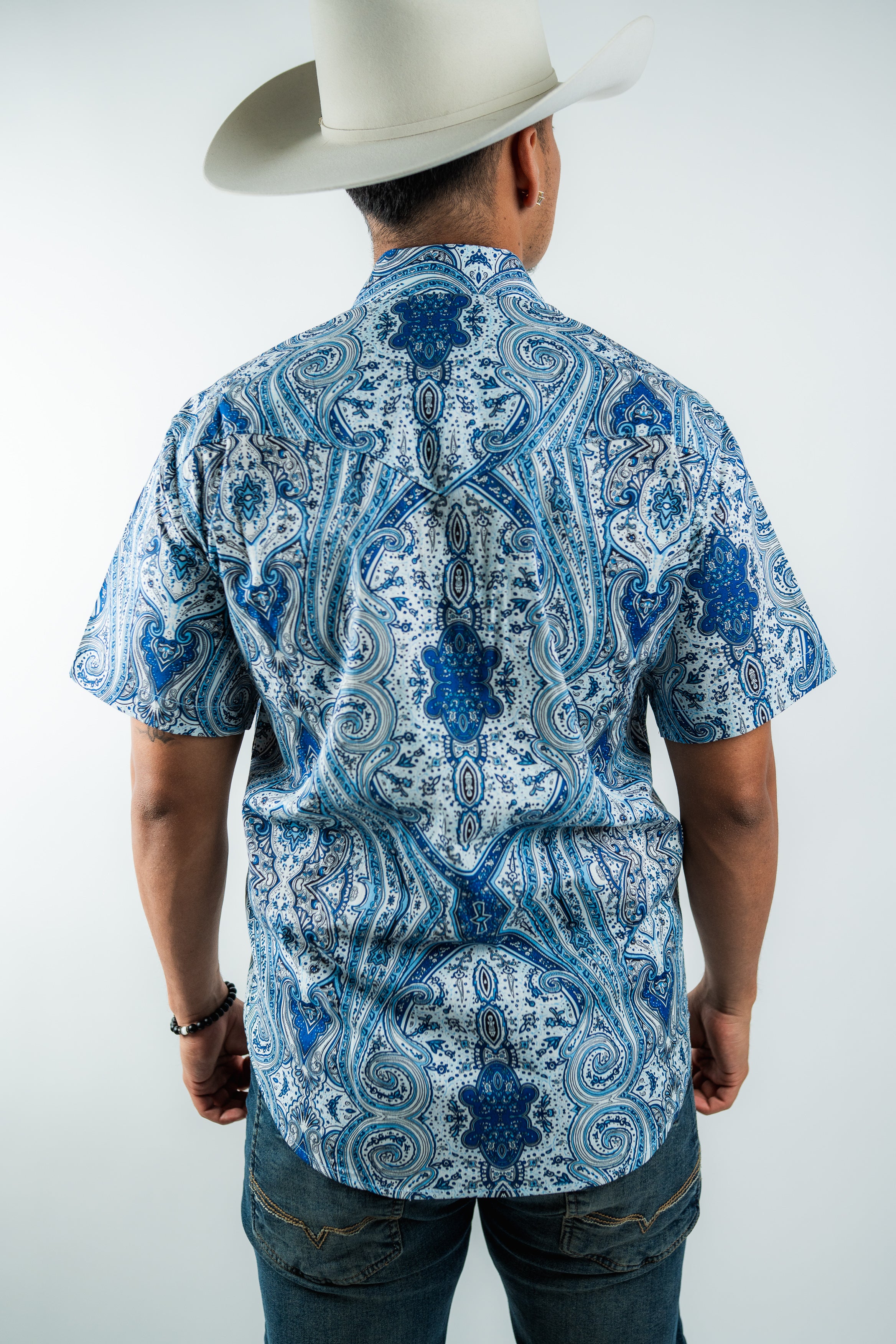 Texas Country - Blue Floral Pearl Snap Short Sleeve Shirt (PS100S/T #1111)