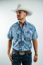 Texas Country - Blue Floral Pearl Snap Short Sleeve Shirt (PS100S/T #1111)