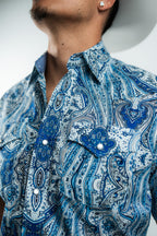 Texas Country - Blue Floral Pearl Snap Short Sleeve Shirt (PS100S/T #1111)