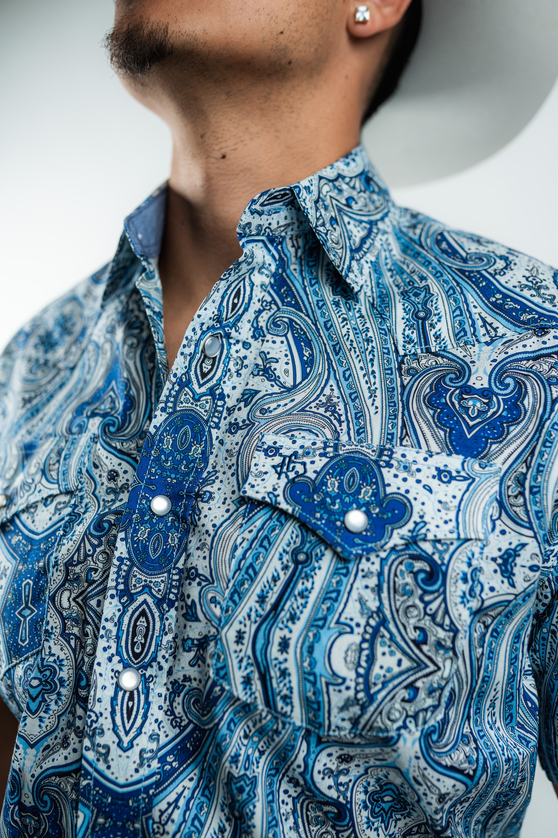 Texas Country - Blue Floral Pearl Snap Short Sleeve Shirt (PS100S/T #1111)