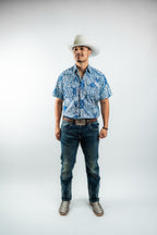 Texas Country - Blue Floral Pearl Snap Short Sleeve Shirt (PS100S/T #1111)