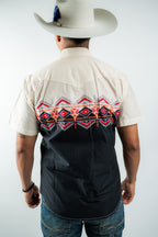 Texas Country - Beige & Black Aztec Western Short Sleeve Shirt (PS100S/T #1150)