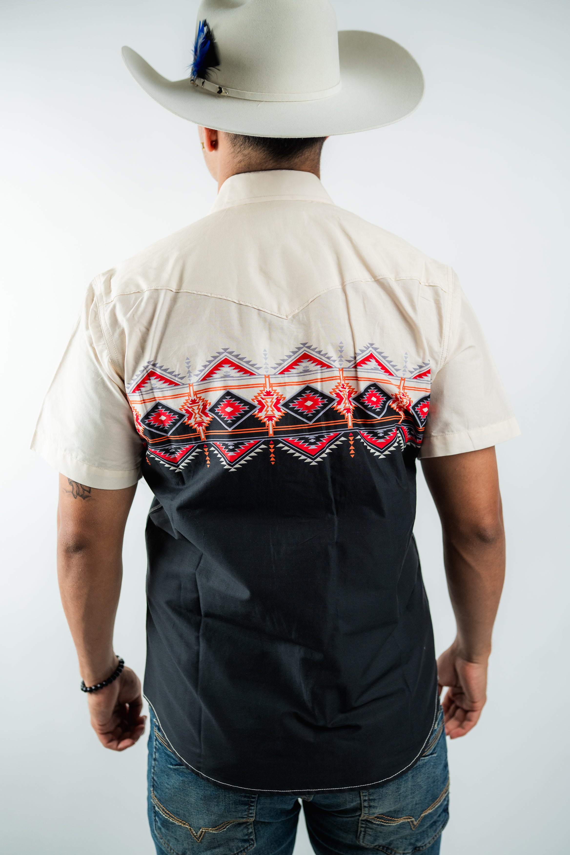 Texas Country - Beige & Black Aztec Western Short Sleeve Shirt (PS100S/T #1150)