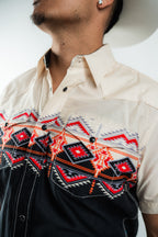 Texas Country - Beige & Black Aztec Western Short Sleeve Shirt (PS100S/T #1150)