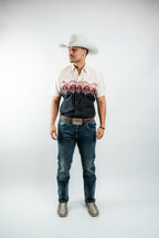 Texas Country - Beige & Black Aztec Western Short Sleeve Shirt (PS100S/T #1150)