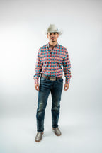 Texas Country - Blue & Red Aztec Button-Down Long Sleeve Shirt (MOD 184)