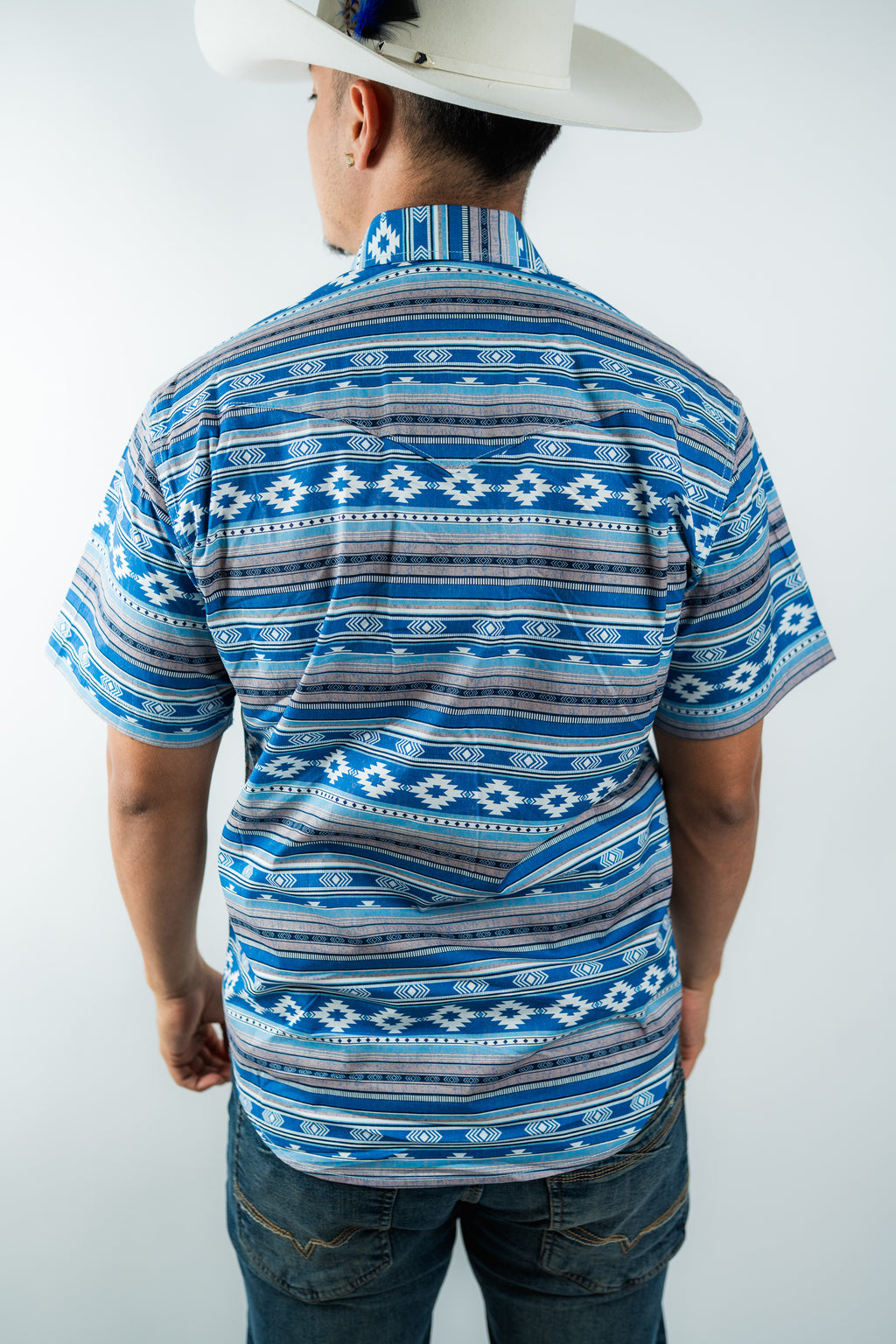 Texas Country - Light Blue Aztec Pearl Snap Short Sleeve Shirt (PS100L/T #1119)