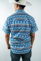 Texas Country - Light Blue Aztec Pearl Snap Short Sleeve Shirt (PS100L/T #1119)