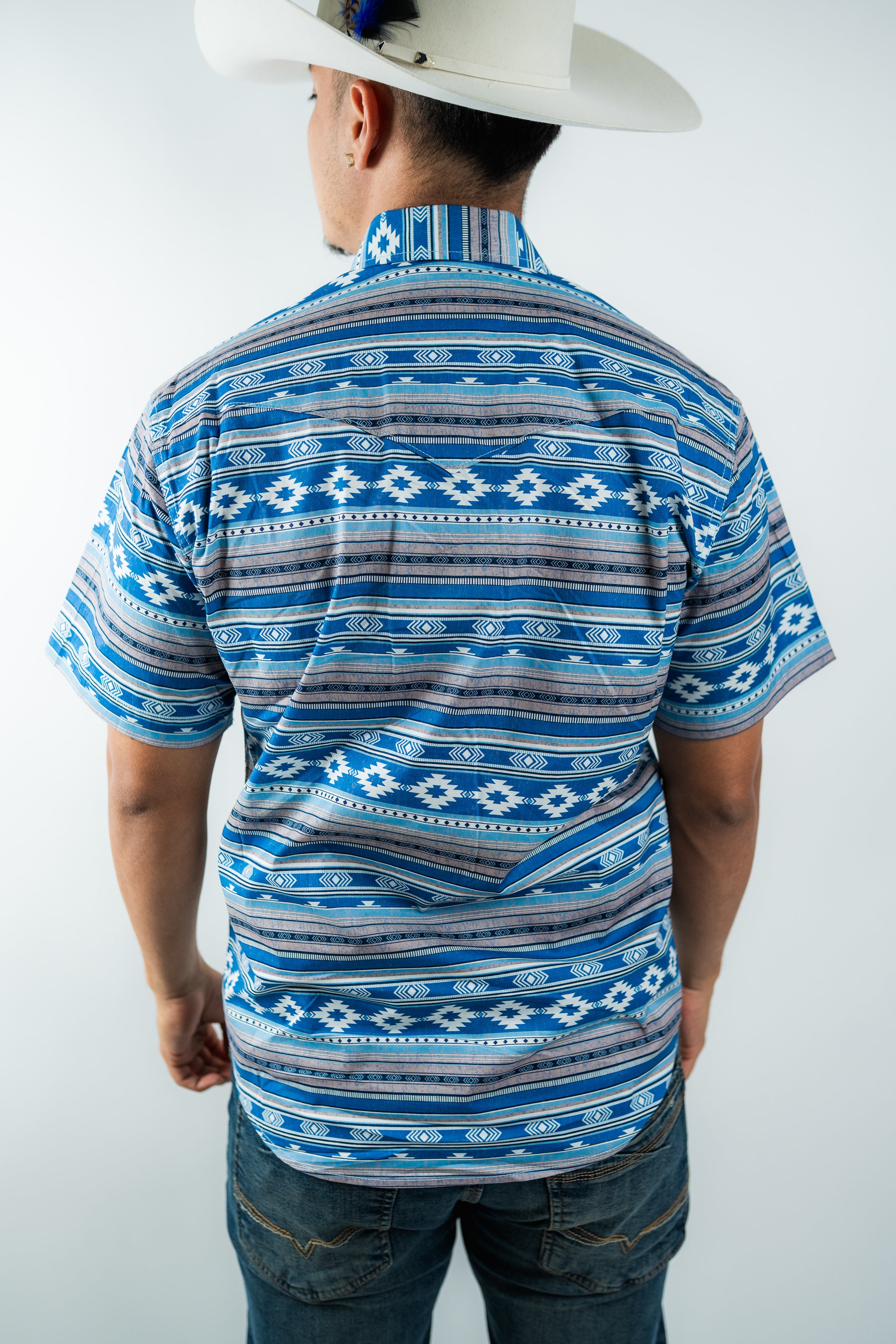 Texas Country - Light Blue Aztec Pearl Snap Short Sleeve Shirt (PS100L/T #1119)