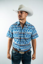 Texas Country - Light Blue Aztec Pearl Snap Short Sleeve Shirt (PS100L/T #1119)