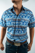 Texas Country - Light Blue Aztec Pearl Snap Short Sleeve Shirt (PS100L/T #1119)