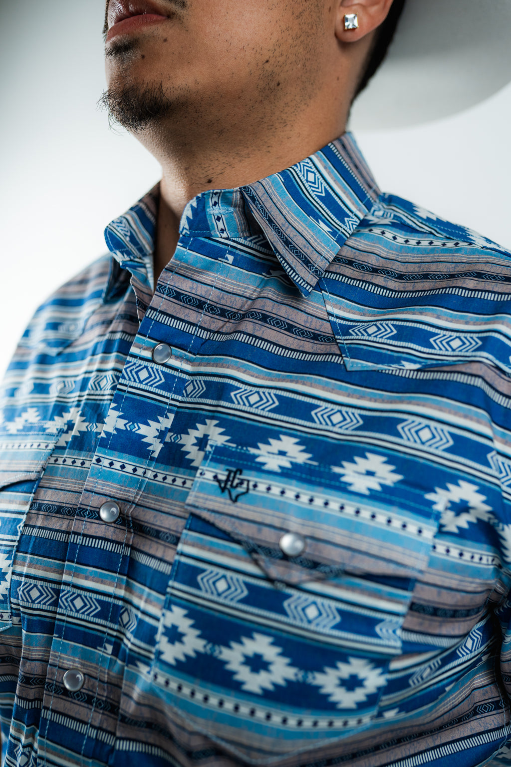 Texas Country - Light Blue Aztec Pearl Snap Short Sleeve Shirt (PS100L/T #1119)