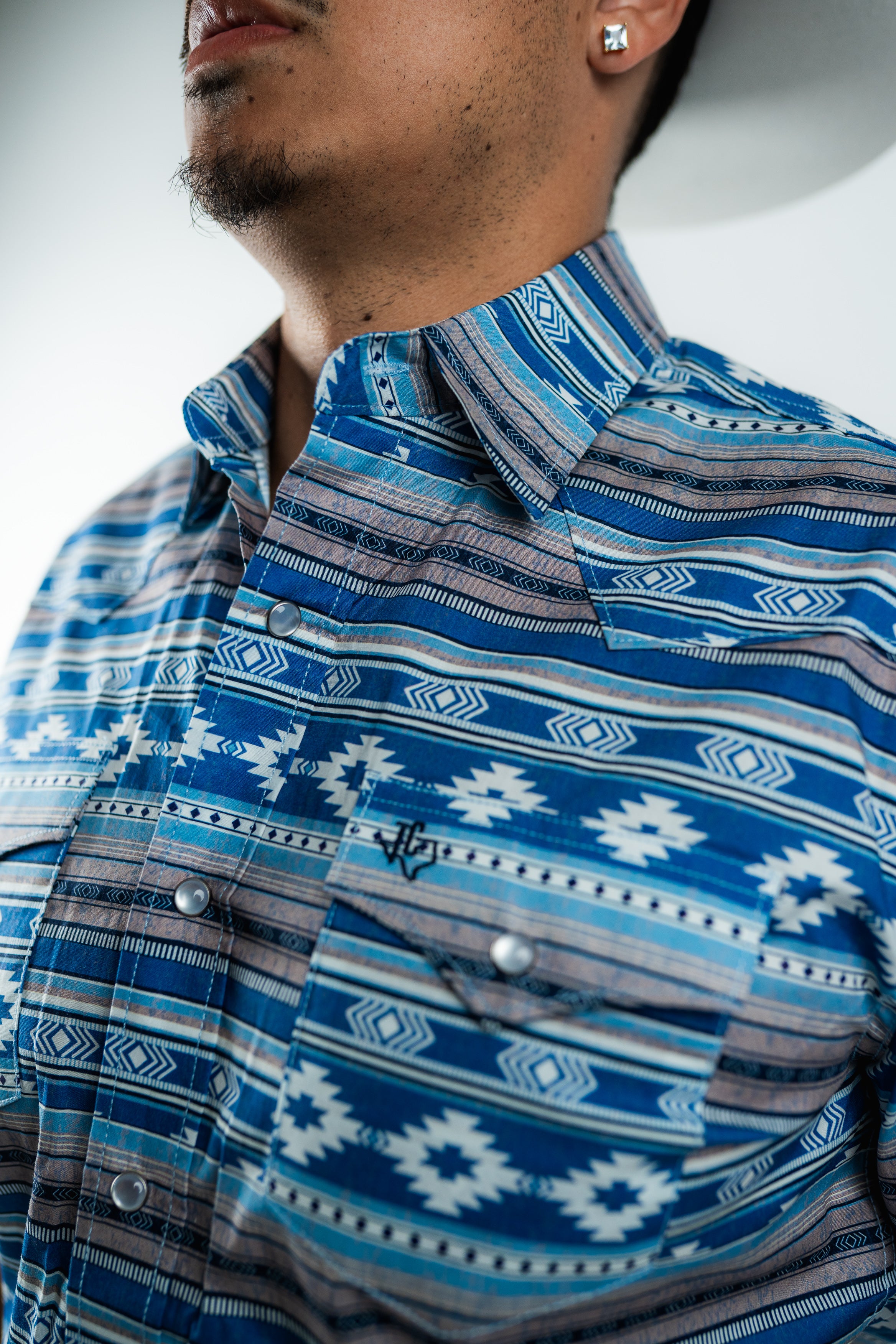Texas Country - Light Blue Aztec Pearl Snap Short Sleeve Shirt (PS100L/T #1119)