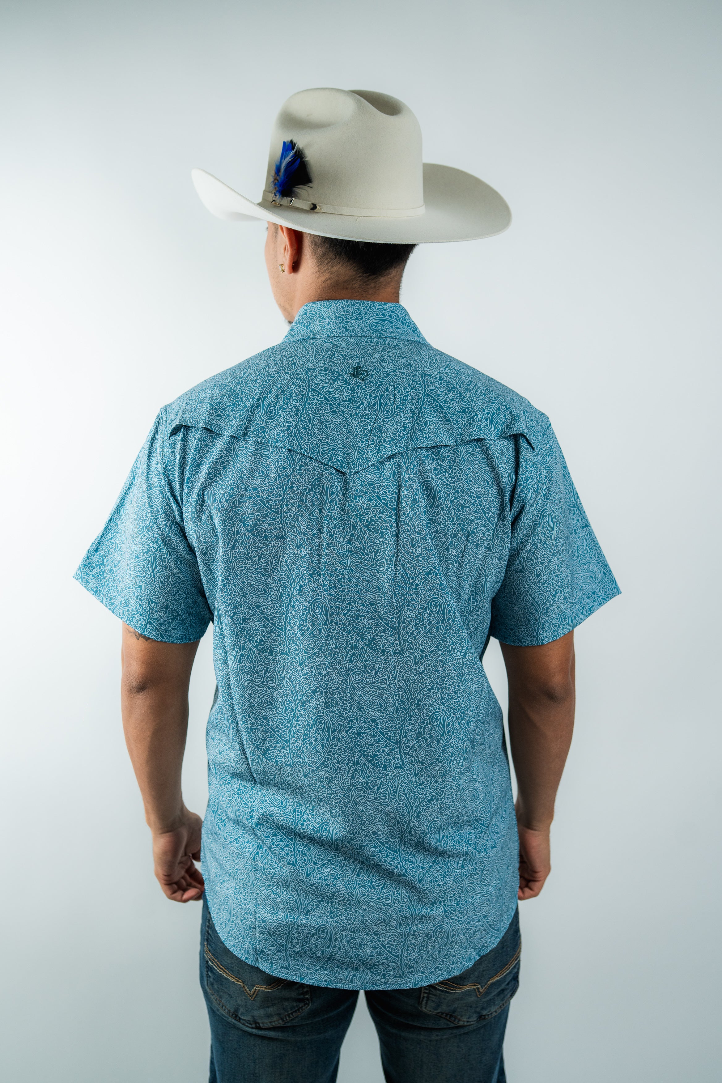 Texas Country - Light Blue Floral Pearl Snap Short Sleeve Shirt (RT101S/T #1100)
