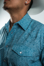 Texas Country - Light Blue Floral Pearl Snap Short Sleeve Shirt (RT101S/T #1100)