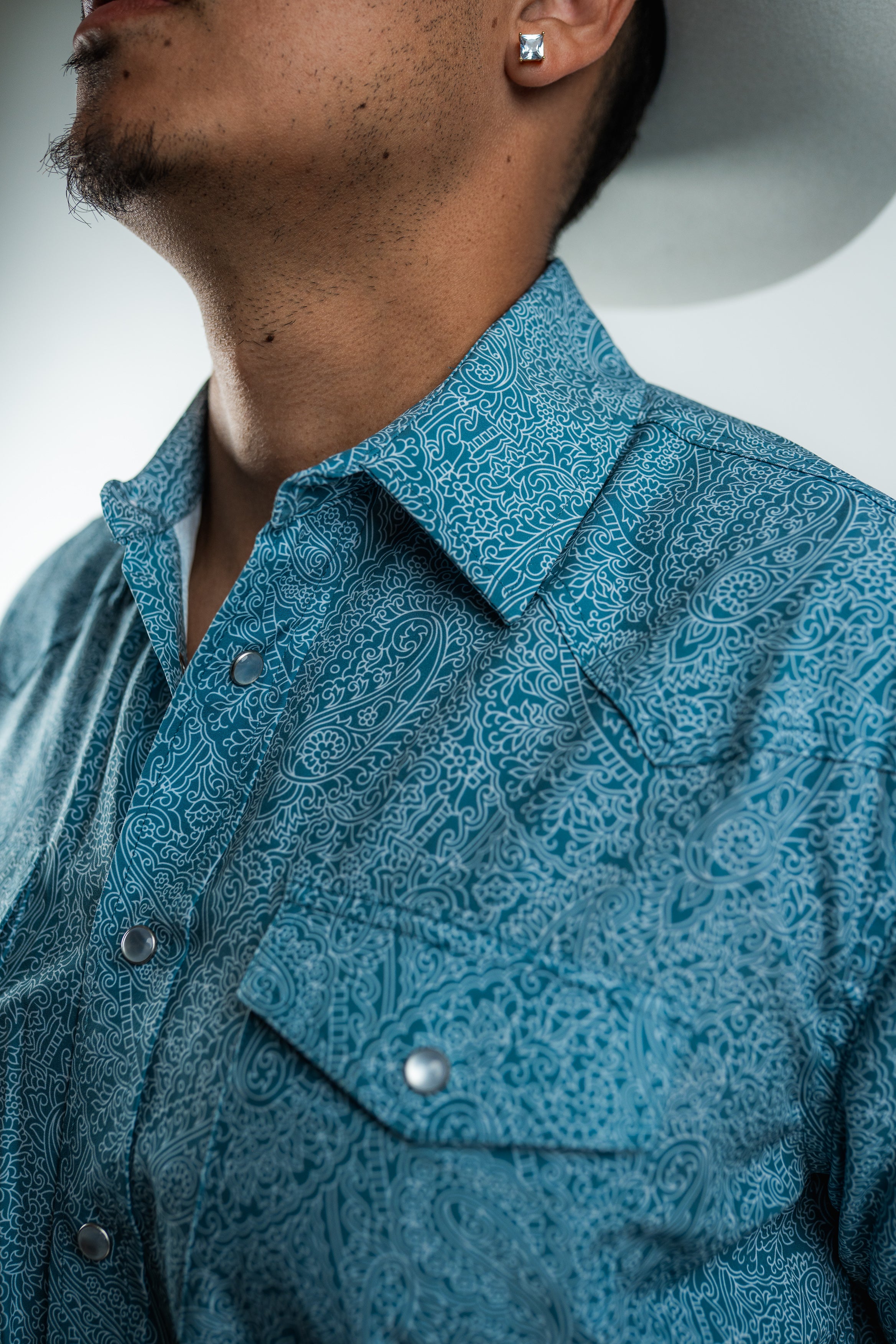 Texas Country - Light Blue Floral Pearl Snap Short Sleeve Shirt (RT101S/T #1100)